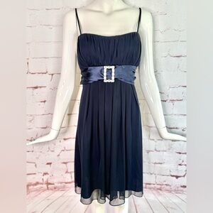 CITY TRIANGLES Large Midnight Blue Chiffon Rhinestone Buckle Cocktail Dress L